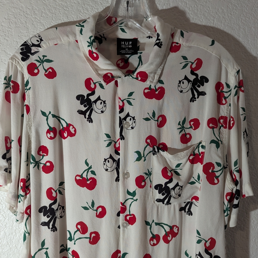 HUF And Felix The Cat Colab White Shirt with Red Cherry